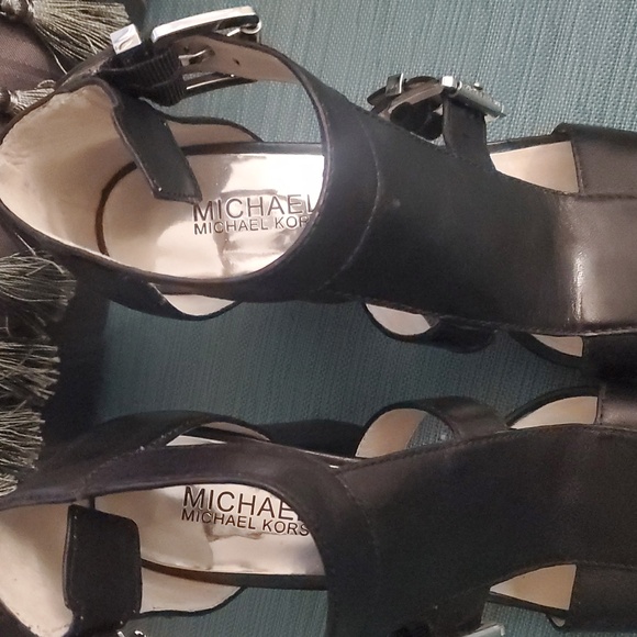 Michael Kors Black Leather Block Heels - Picture 2 of 4